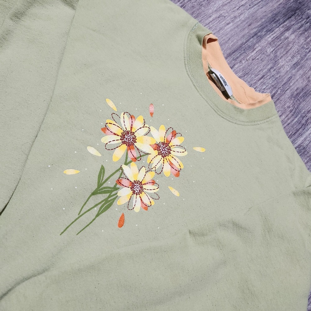 Vintage Floral Grapgic Grandma Sweatshirt Crewneck Green Women's Large‎